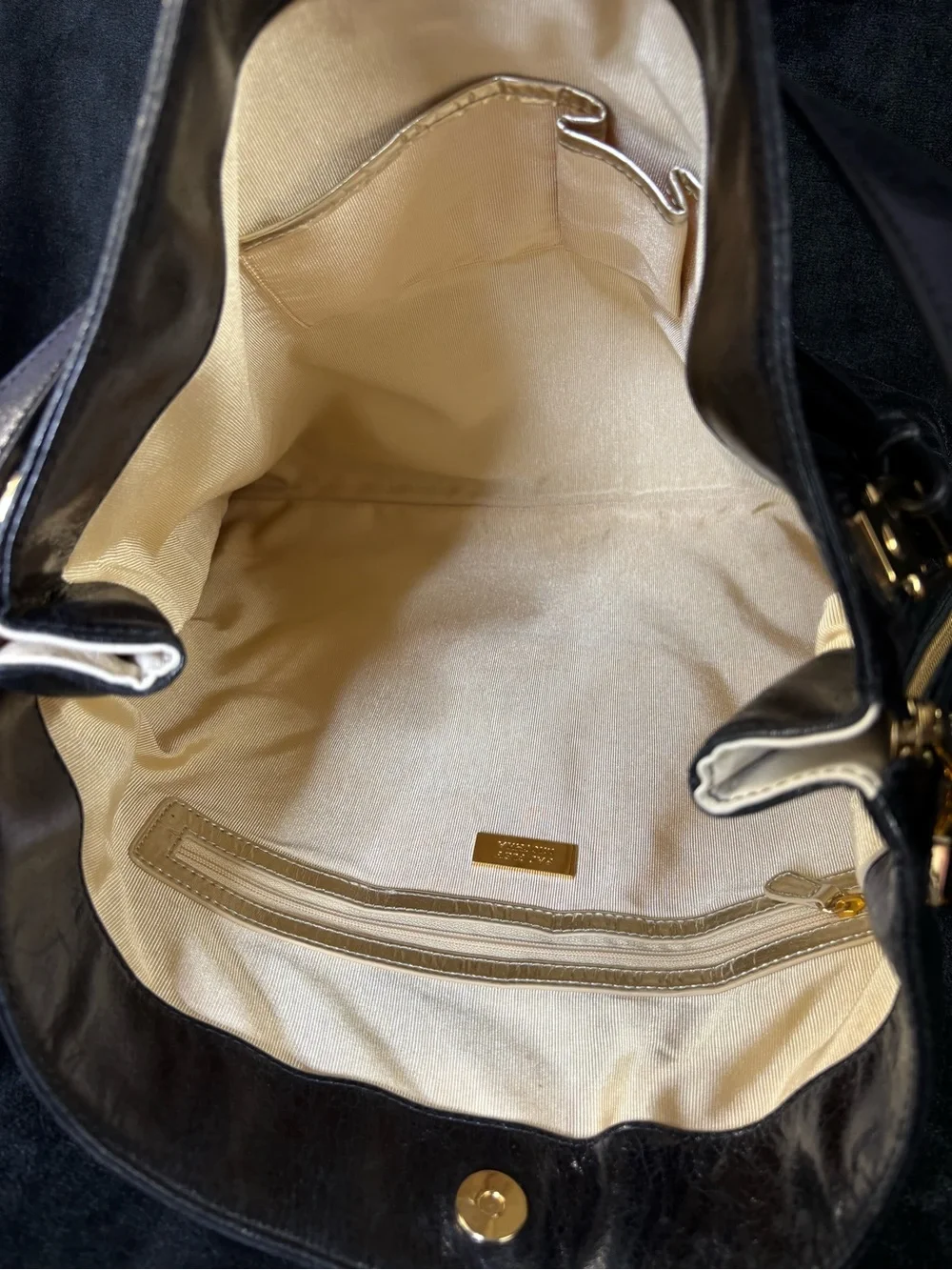 Badgley Mischka Black Genuine Leather Expandable Tote Shoulder Bag